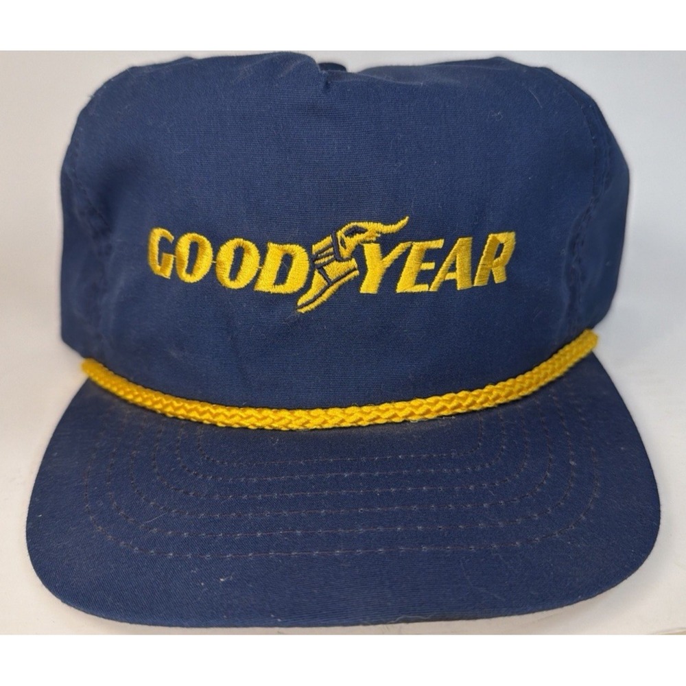 Vintage  Goodyear SnapBack Hat Cap Swingster Blue Gold Rope